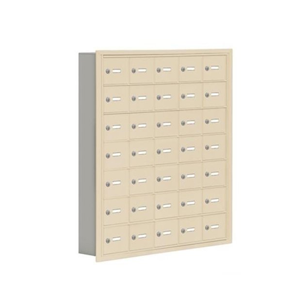 Salsbury Industries Salsbury 19075-35SRK Cell Phone Storage Locker 7 Door High Unit - 5 Inch Deep Compartments - 35 A Doors - Sandstone - Recessed Mounted - Master Keyed Locks 19075-35SRK